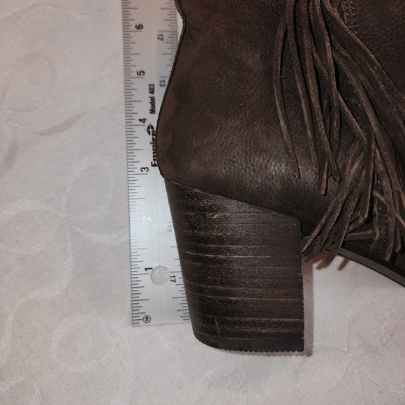 Ecco Boots 40 US 9/9.5 Brown Leather Fringe Ankle Zip Heel Western Boho Prairie - Picture 13 of 14